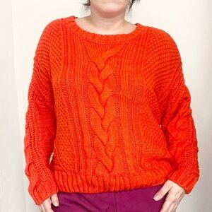 Women's Cable Knit Sweater - Bright red
